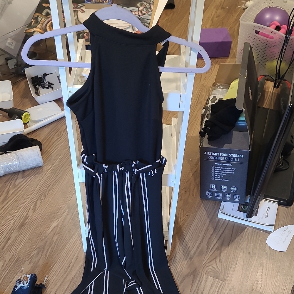 Black and White Striped Jumpsuit
